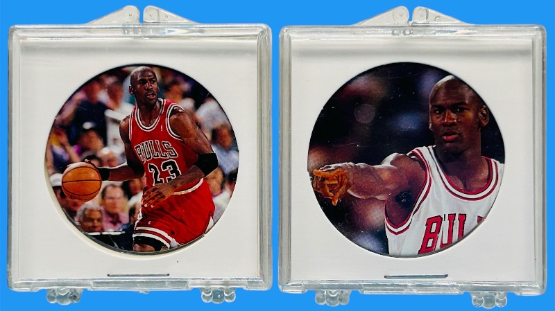 Photo 1 of 699072… 2 upper deck 1995  Michael Jordan milk caps in cases 