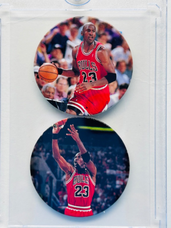 Photo 1 of 699073…2 upper deck Michael Jordan milk caps in hard plastic case 