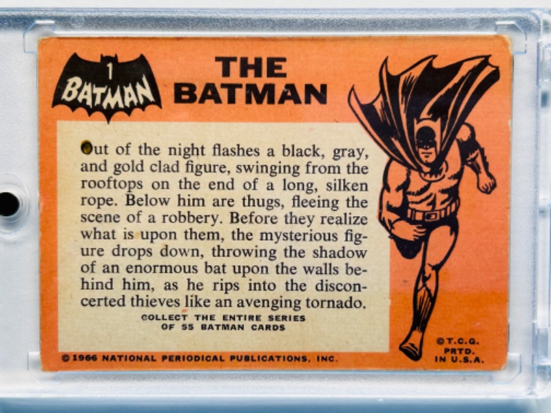 Photo 2 of 699074…vintage 1966 The Batman Rookie card 1 in hard plastic case-has wear from age