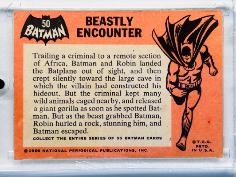 Photo 2 of 699077…vintage 1966 Batman card 50 Beastly Encounter  in hard plastic case