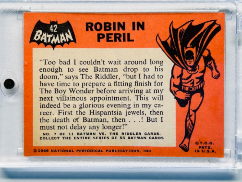 Photo 2 of 699078…vintage 1966 Batman card 42 Robin in Peril  in hard plastic case