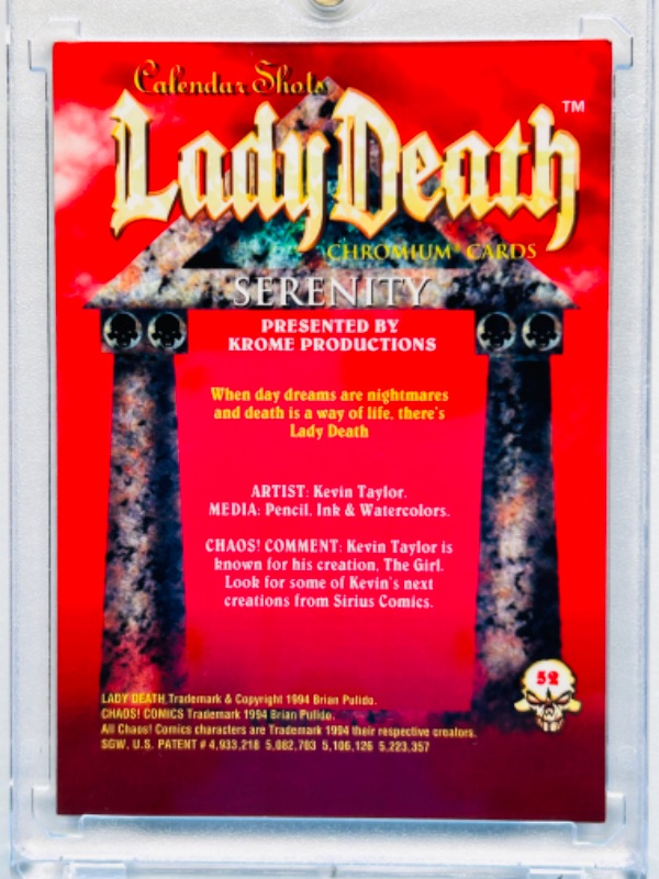 Photo 2 of 699082…1994 Lady Death serenity foil card  in hard plastic case 