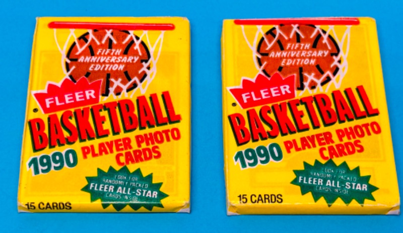 Photo 1 of 699102… 2 sealed wax packs Fleer 1990 basketball cards-possible Jordan 