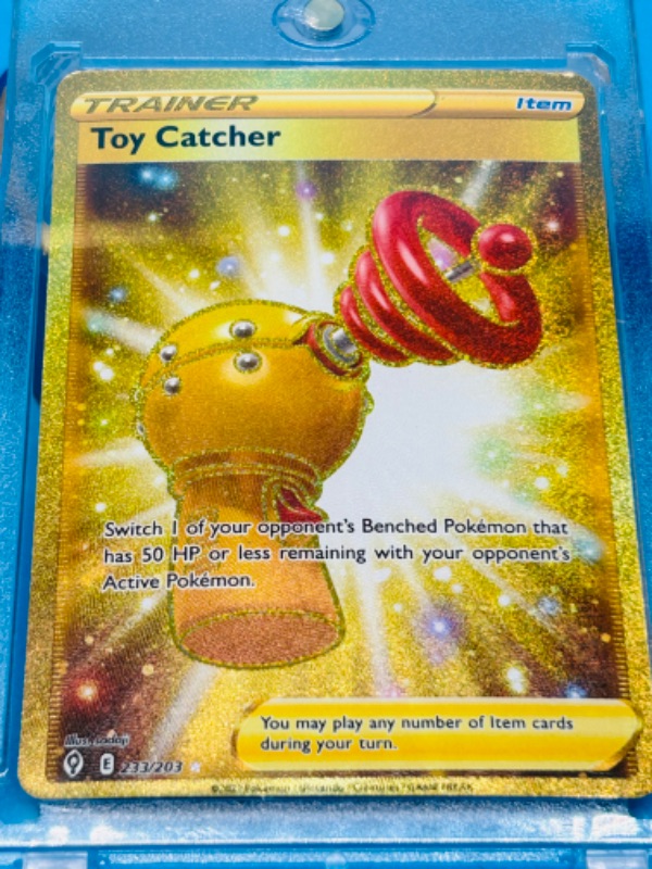 Photo 3 of 699111…RARE Pokémon full gold art holofoil toy catcher secret card 233/203 in hard plastic case 