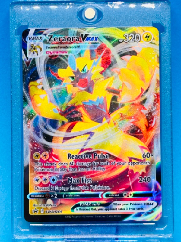 Photo 1 of 699124…Pokémon holo vmax zeraora card swsh264 in hard plastic case