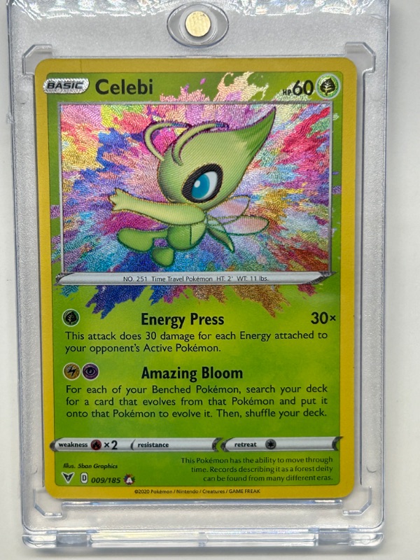 Photo 2 of 669136…Pokémon holo Celebi card 009/185 in  hard plastic case