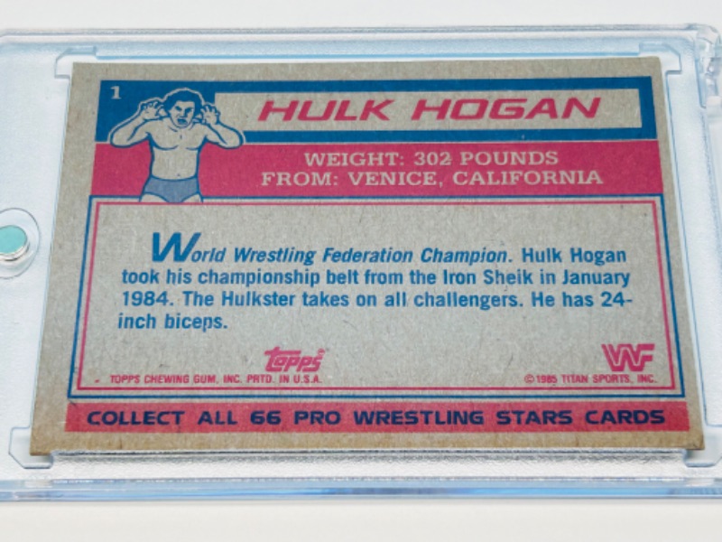 Photo 2 of 699178…vintage 1985 WWF Hulk Hogan card 1  in hard plastic case 