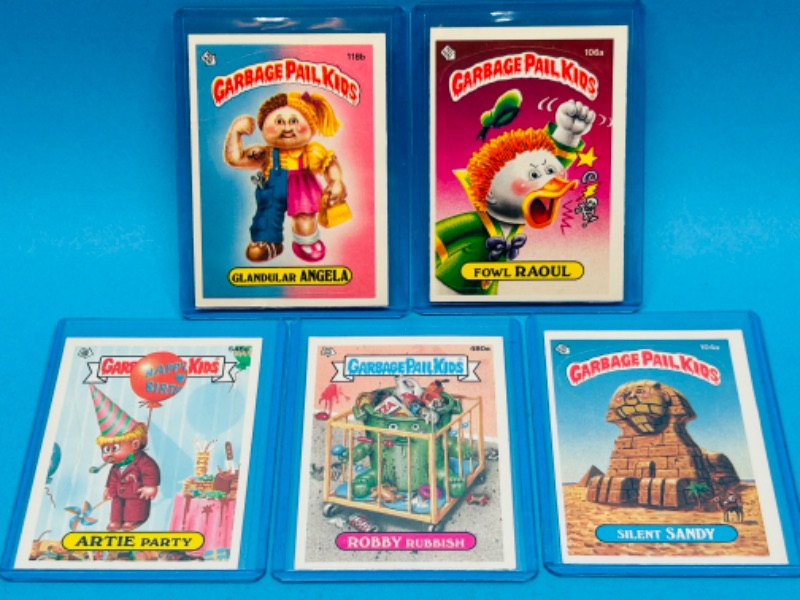 Photo 1 of 699182…5 vintage garbage pail kids sticker cards in hard plastic sleeves 1986-88