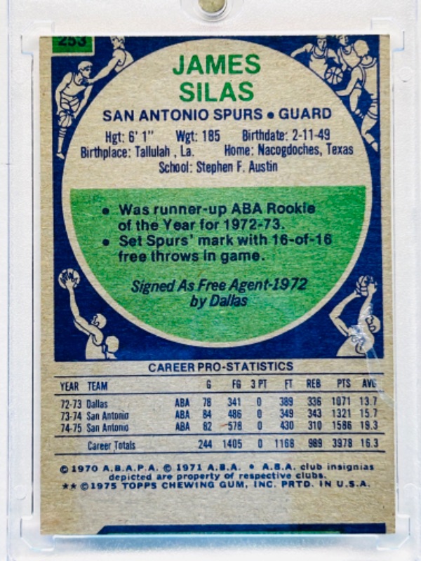 Photo 2 of 699185…vintage 1970 James Silas card 253 in hard plastic case 