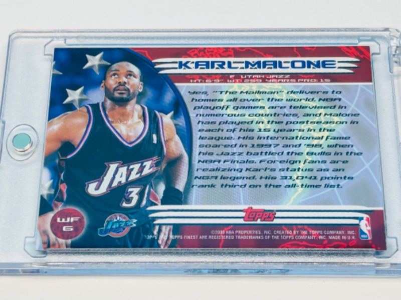 Photo 3 of 699196…topps worlds finest Karl Malone refractor card WF6 in hard plastic case 