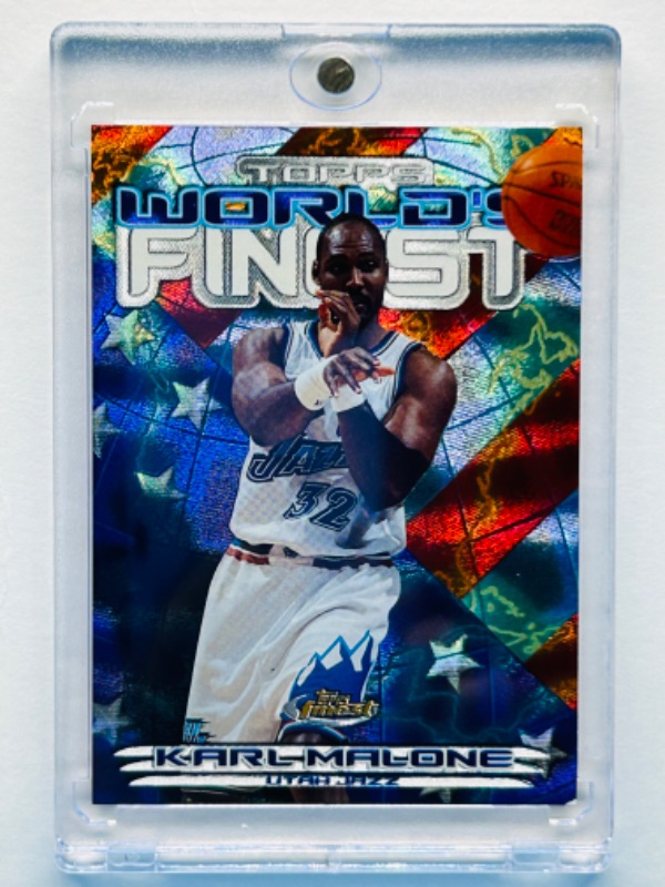 Photo 1 of 699196…topps worlds finest Karl Malone refractor card WF6 in hard plastic case 