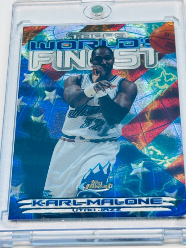 Photo 2 of 699196…topps worlds finest Karl Malone refractor card WF6 in hard plastic case 