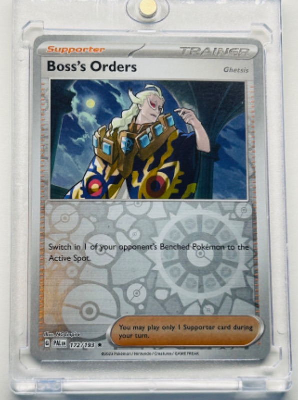 Photo 2 of 699198…Pokémon Boss’s Orders reverse holo card 172/193  in hard plastic case 