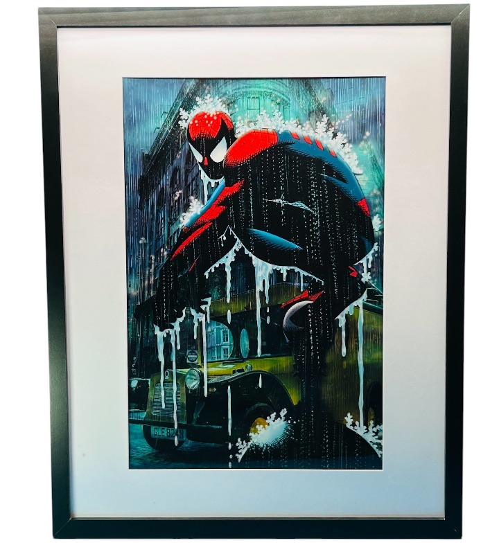 Photo 1 of 699208…Large 18 x 24” acetate lithograph Spider-Man in the rain by John Romita - printed on acetate plastic for 3-D effect 