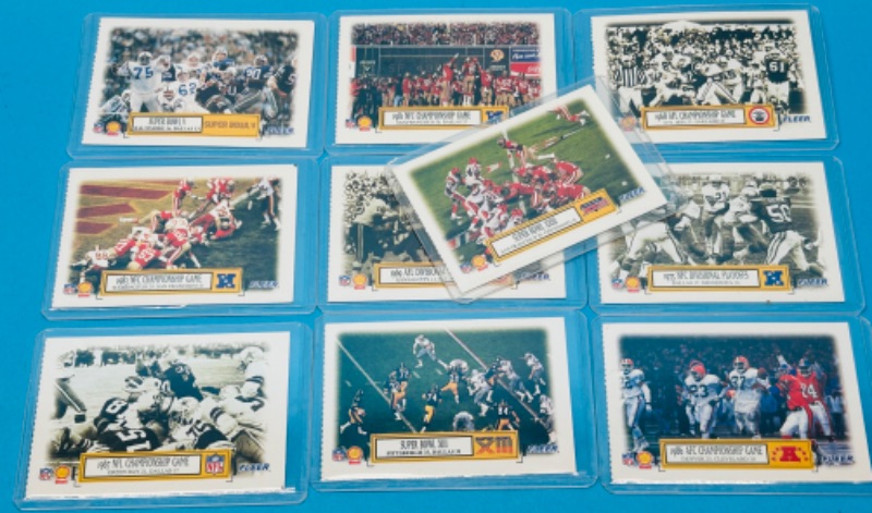 Photo 1 of 699219…Fleet NFL Super Bowl cards in plastic sleeves 1-10 set