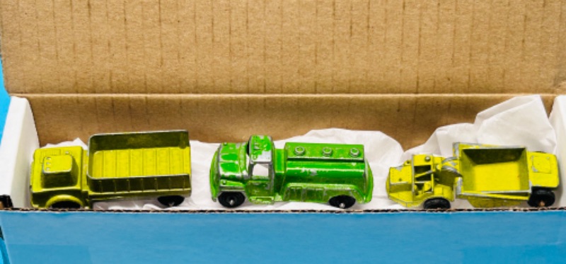 Photo 1 of 699222…3 vintage 1960’s Tootsie Toy Chicago metal trucks -wear from age-chips, scuffs