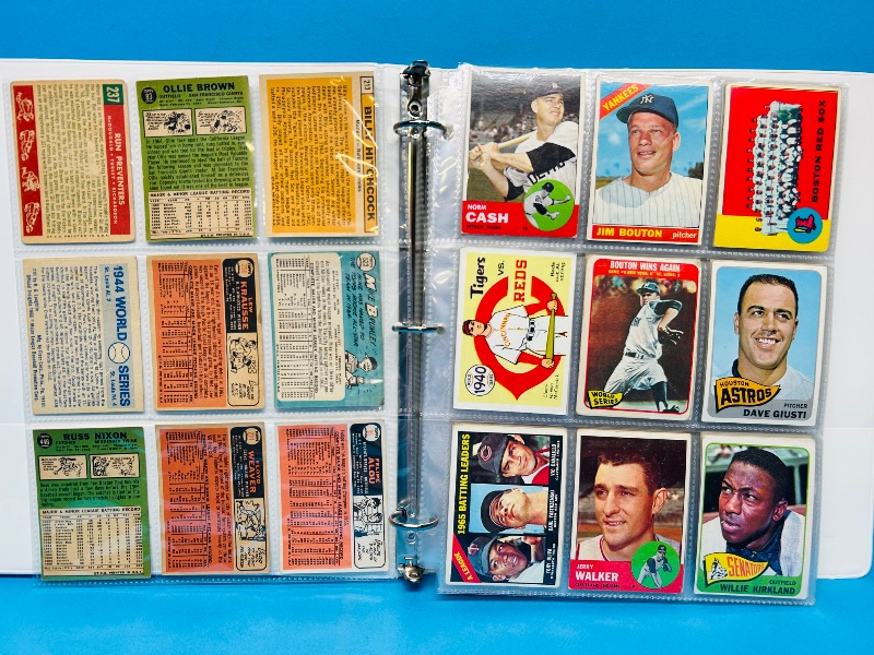 Photo 1 of 699435…final sale no returns/refunds-126 mixed baseball cards 1960’s in binder -cards show wear from age