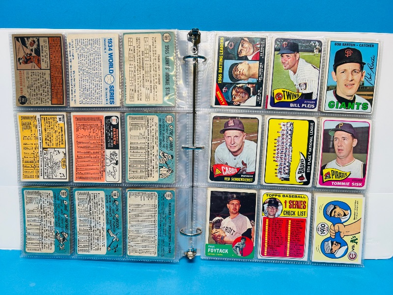 Photo 1 of 699435…final sale no returns/refunds-126 mixed baseball cards 1960’s in binder -cards show wear from age