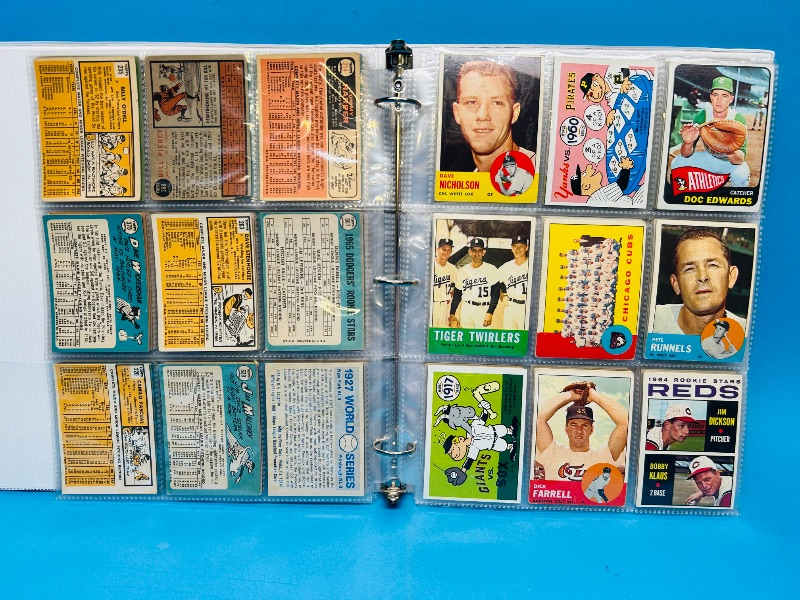 Photo 1 of 699436… final sale no returns/refunds-126 mixed baseball cards 1960’s in binder -cards show wear from age