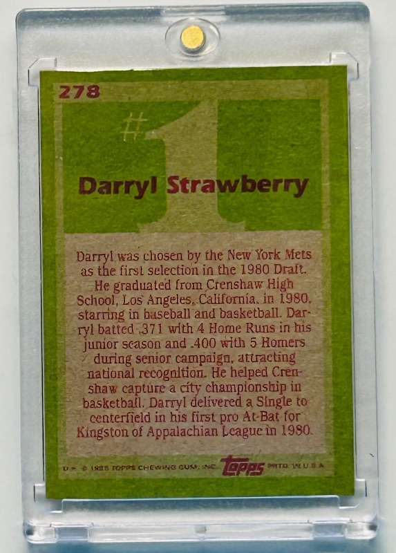 Photo 2 of 699458…Rookie Darryl  Strawberry card 278  in hard plastic case