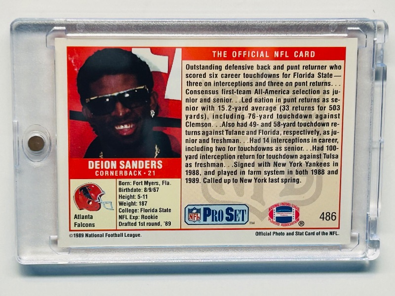 Photo 2 of 699473…rookie Deion Sanders card 486 in hard plastic case