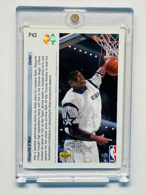 Photo 2 of 699474…Rookie Shaquille O’Neal card P43  in hard plastic case