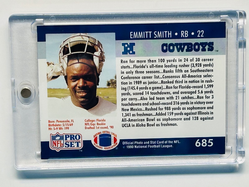 Photo 2 of 699475…Rookie Emmitt Smith card 685  in hard plastic case