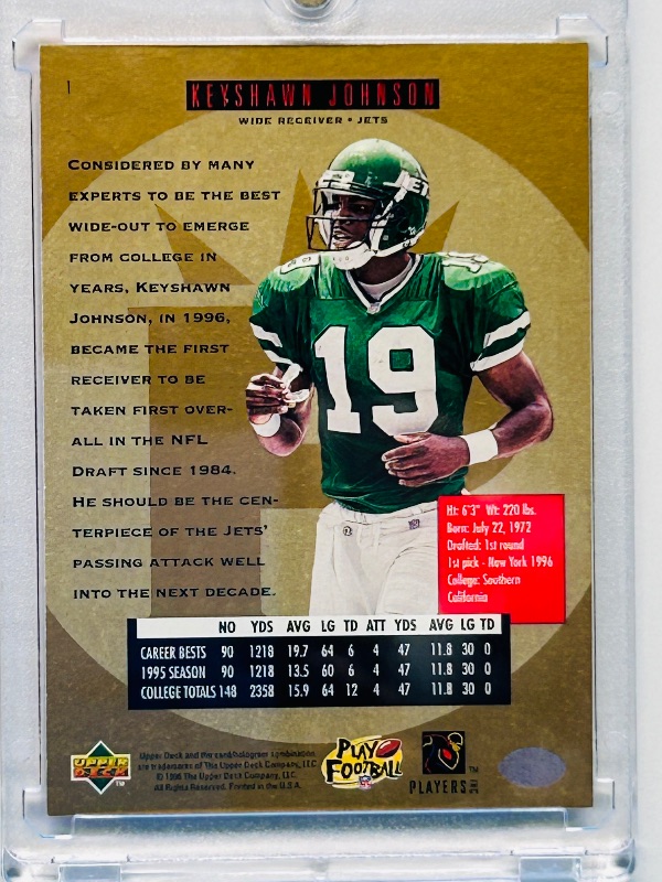 Photo 2 of 699477…Rookie Keyshawn Johnson foil card 1  in hard plastic case