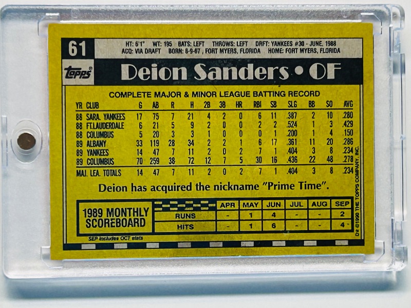 Photo 1 of 699481…Rookie Deion Sanders card 61  in hard plastic case