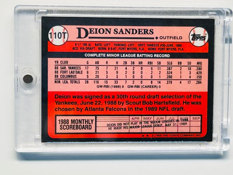 Photo 2 of 699482…Rookie Deion Sanders card 110T  in hard plastic case