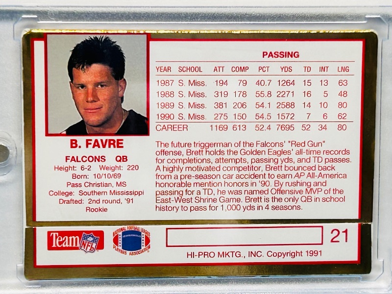 Photo 2 of 699494…Rookie Brett  Favre embossed card 21 in hard plastic case 