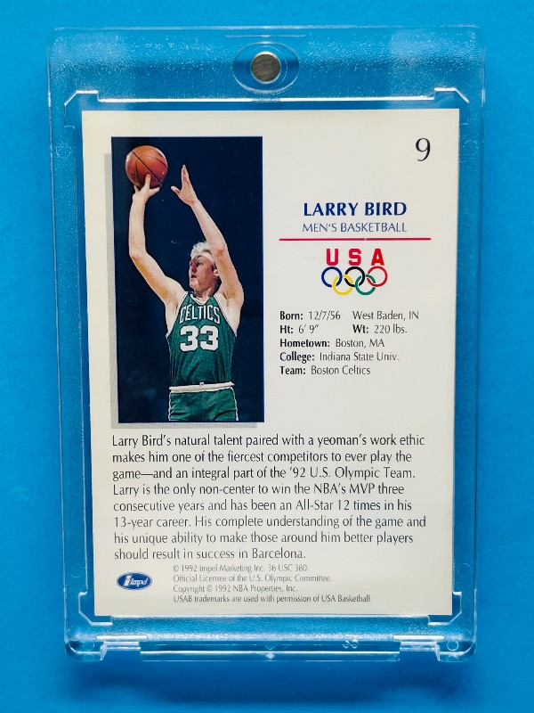 Photo 2 of 699496…Larry Bird card 9 in hard plastic case 