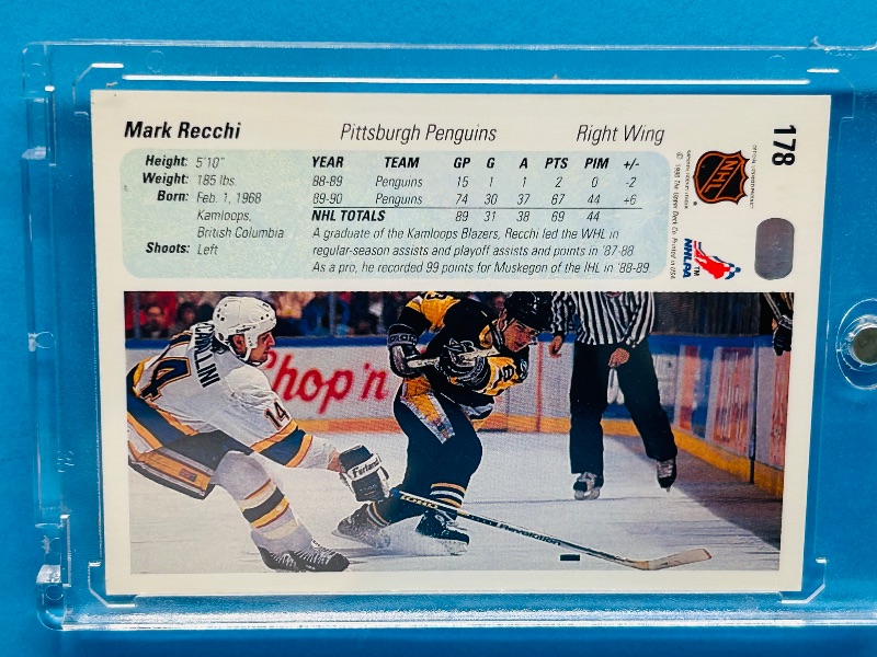 Photo 2 of 699503…Rookie Mark Recchi card 178 in hard plastic case 