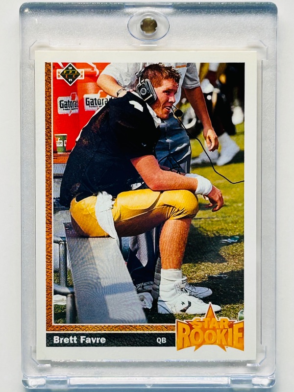 Photo 1 of 699507…Rookie Brett Favre card 13 in hard plastic case