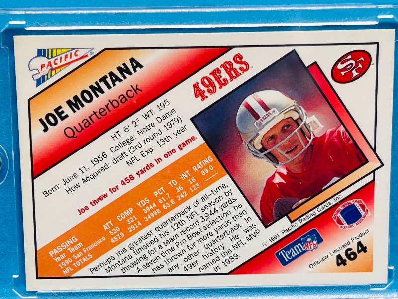 Photo 2 of 699511…Joe Montana card 464  in hard plastic case 