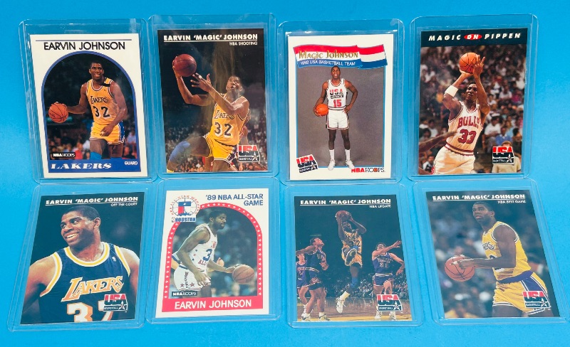 Photo 1 of 699512…8 Magic Johnson cards in hard plastic sleeves 