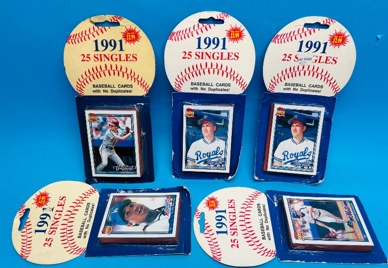 Photo 1 of 699517… final sale no returns/refunds-damaged packages-5 sealed 1991 baseball cards packs 