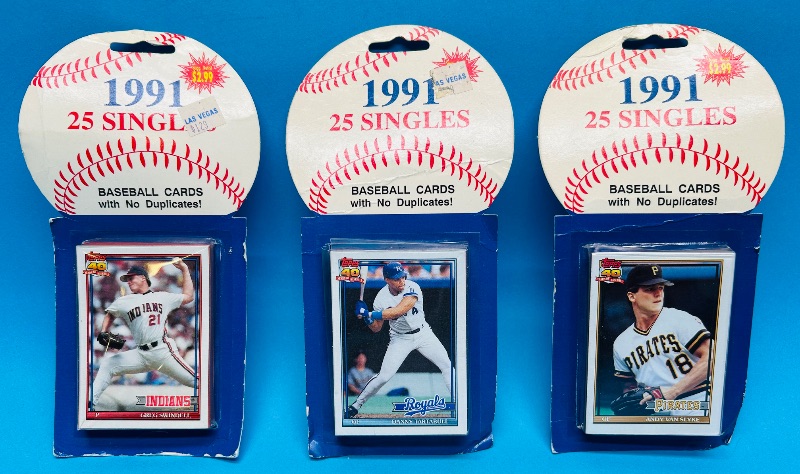 Photo 1 of 699519… final sale no returns/refunds-worn packages-3 sealed 1991 baseball cards packs 