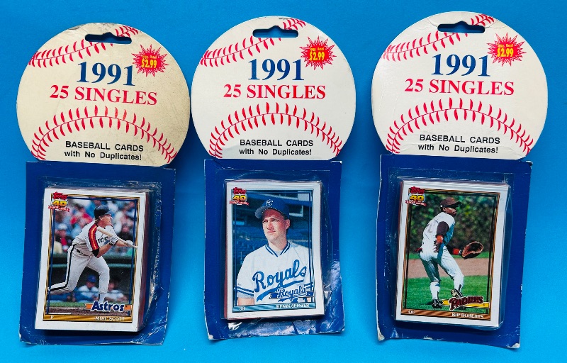 Photo 1 of 699520… final sale no returns/refunds-damaged packages-3 sealed 1991 baseball cards packs 