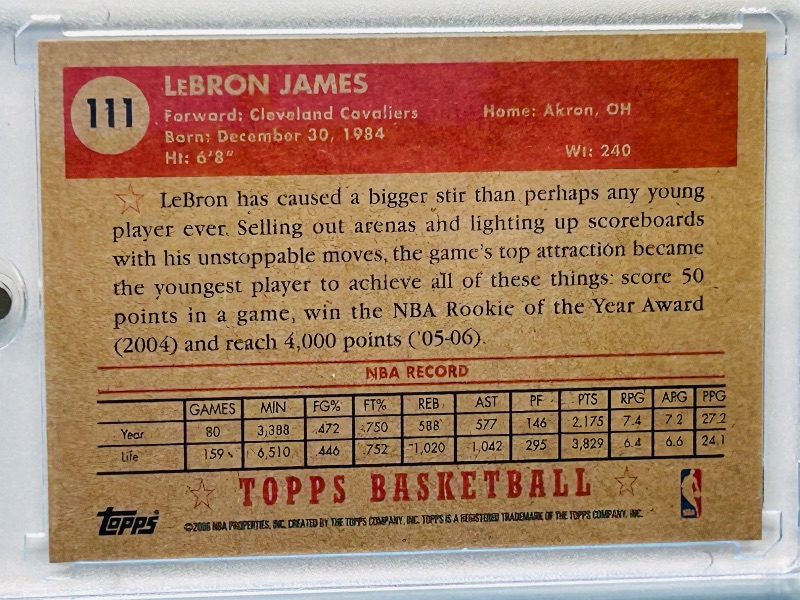 Photo 2 of 699532…Topps 1952 Style LaBron James card 111 in hard plastic case 