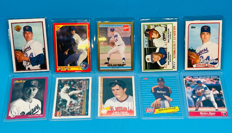 Photo 1 of 699536…10 Nolan Ryan cards in hard plastic sleeves 