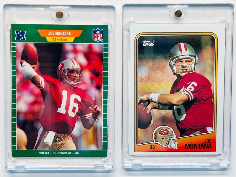 Photo 1 of 699537…2 Joe Montana cards in hard plastic cases 