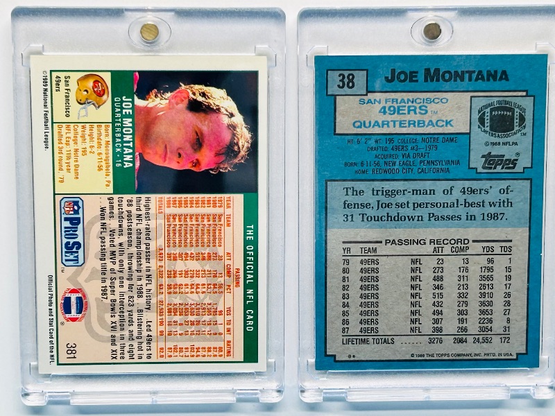 Photo 2 of 699537…2 Joe Montana cards in hard plastic cases 