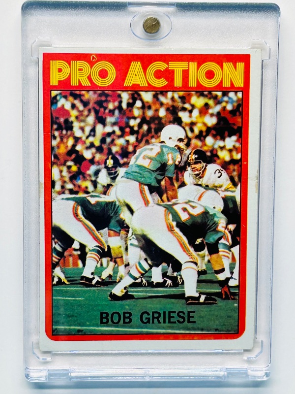 Photo 1 of 699549…pro action Bob Griese card 132  in hard plastic case- smudge on back