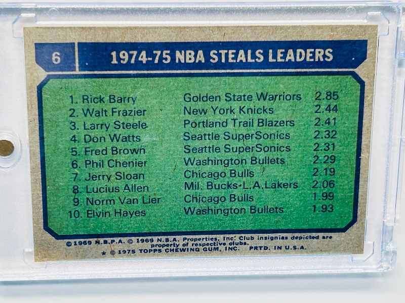 Photo 2 of 699551…vintage 1975 NBA steal leaders card 6  in hard plastic case