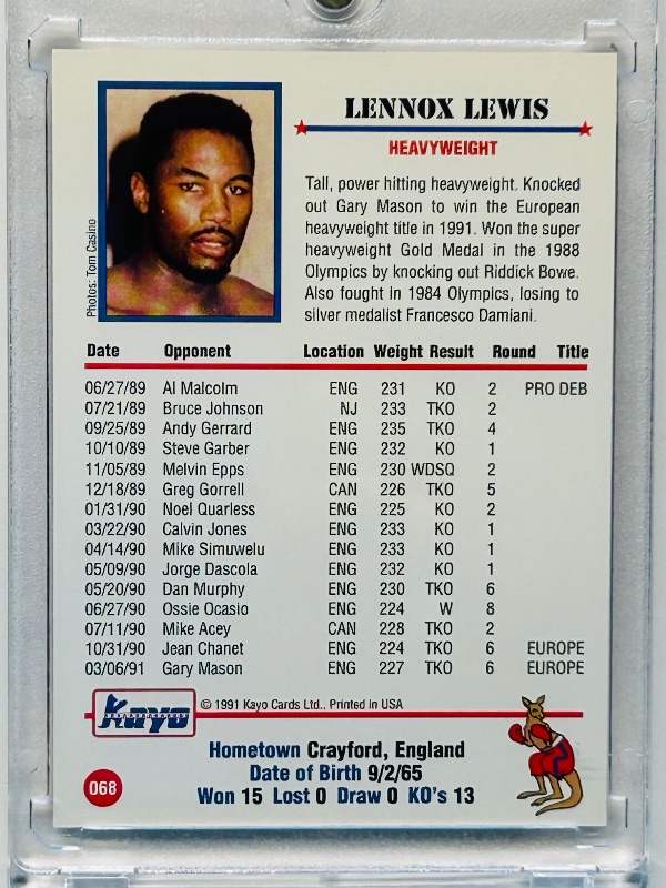 Photo 2 of 699556…Rookie Lennox  Lewis card 068  in hard plastic case