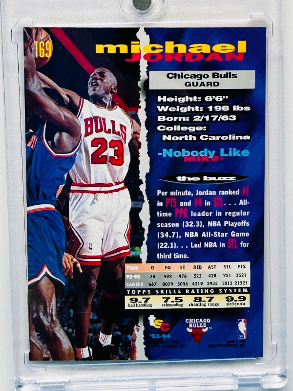 Photo 2 of 699565…Topps stadium club Michael Jordan card 169  in hard plastic case