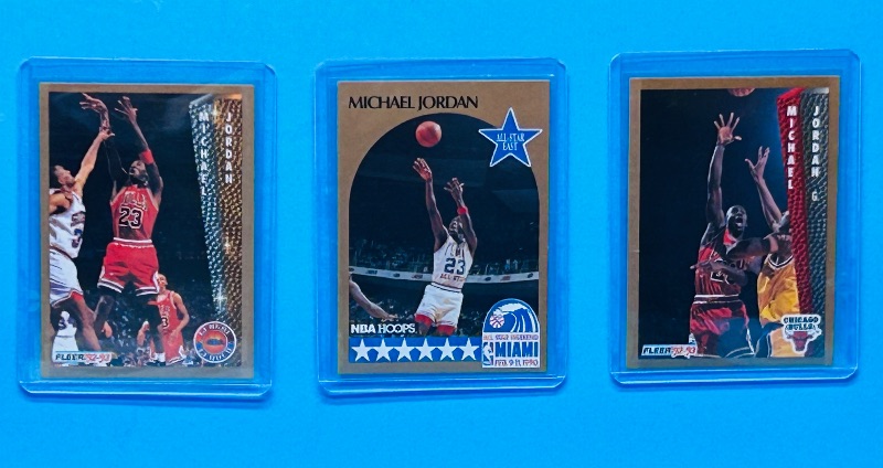 Photo 1 of 699568…3 Michael Jordan cards in hard plastic sleeves 