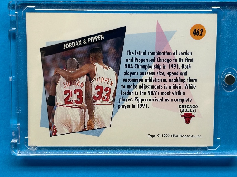 Photo 2 of 699583…skybox Jordan and Pippen cards 462 in hard plastic case