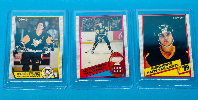 Photo 1 of 699585…3 Mario Lemieux cards in hard plastic sleeves 